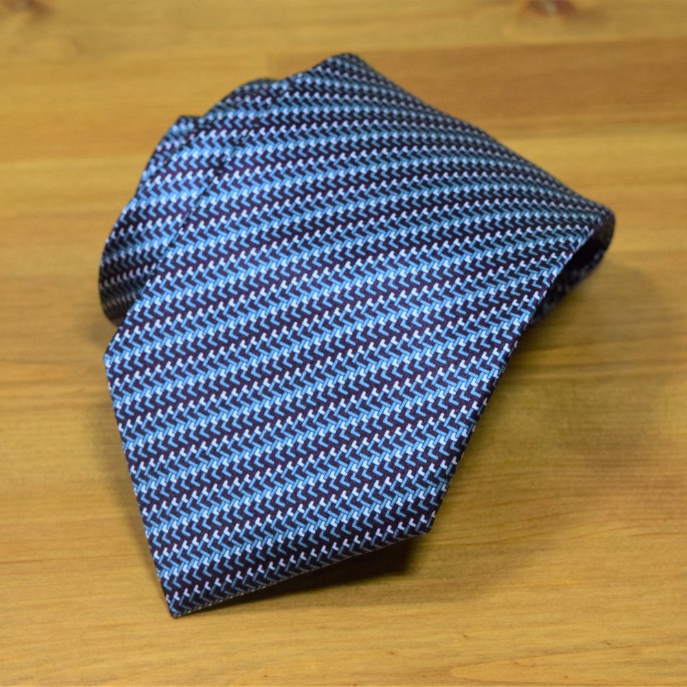 New BRIONI Blue Aqua Geometric Italy Woven Silk Neck Tie handmade in Italy $440 - Picture 8 of 13